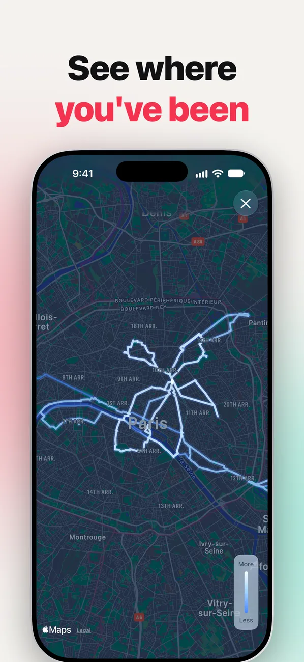 FitnessStats route heatmap of runs and rides around Paris