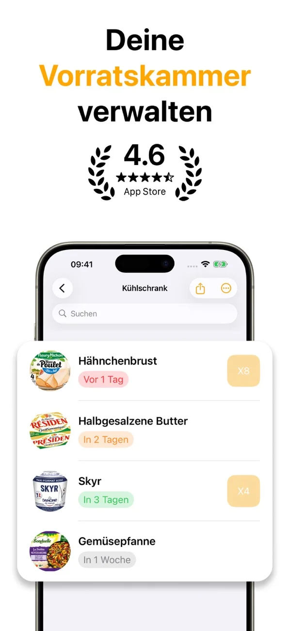FridgeBuddy zeigt Lebensmittel und ihre Haltbarkeitsdaten
