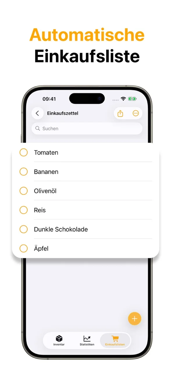 FridgeBuddy-Einkaufsliste mit benötigten Lebensmitteln