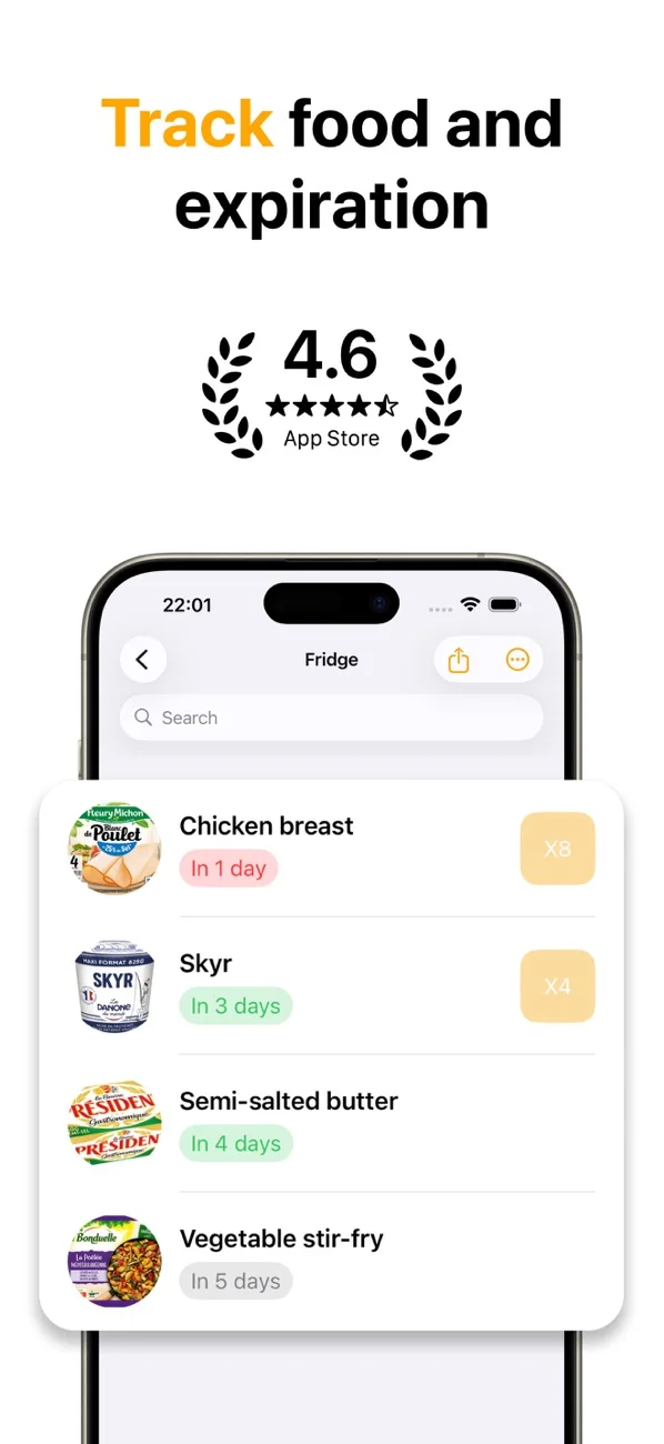 FridgeBuddy showing groceries and their expiration dates