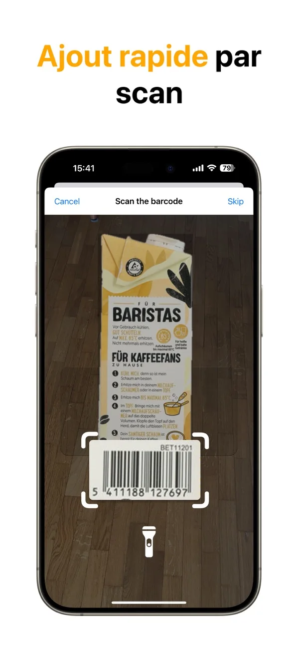 FridgeBuddy scannant le code-barres d’une boisson à l’avoine