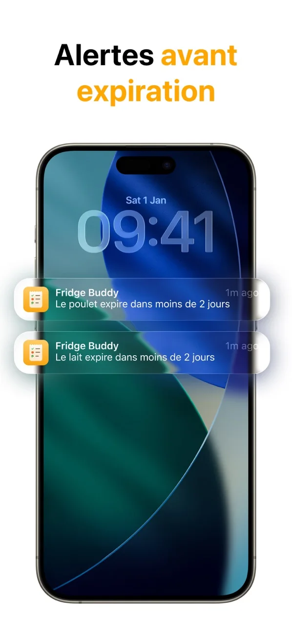 Rappels de péremption FridgeBuddy sur l’écran verrouillé de l’iPhone