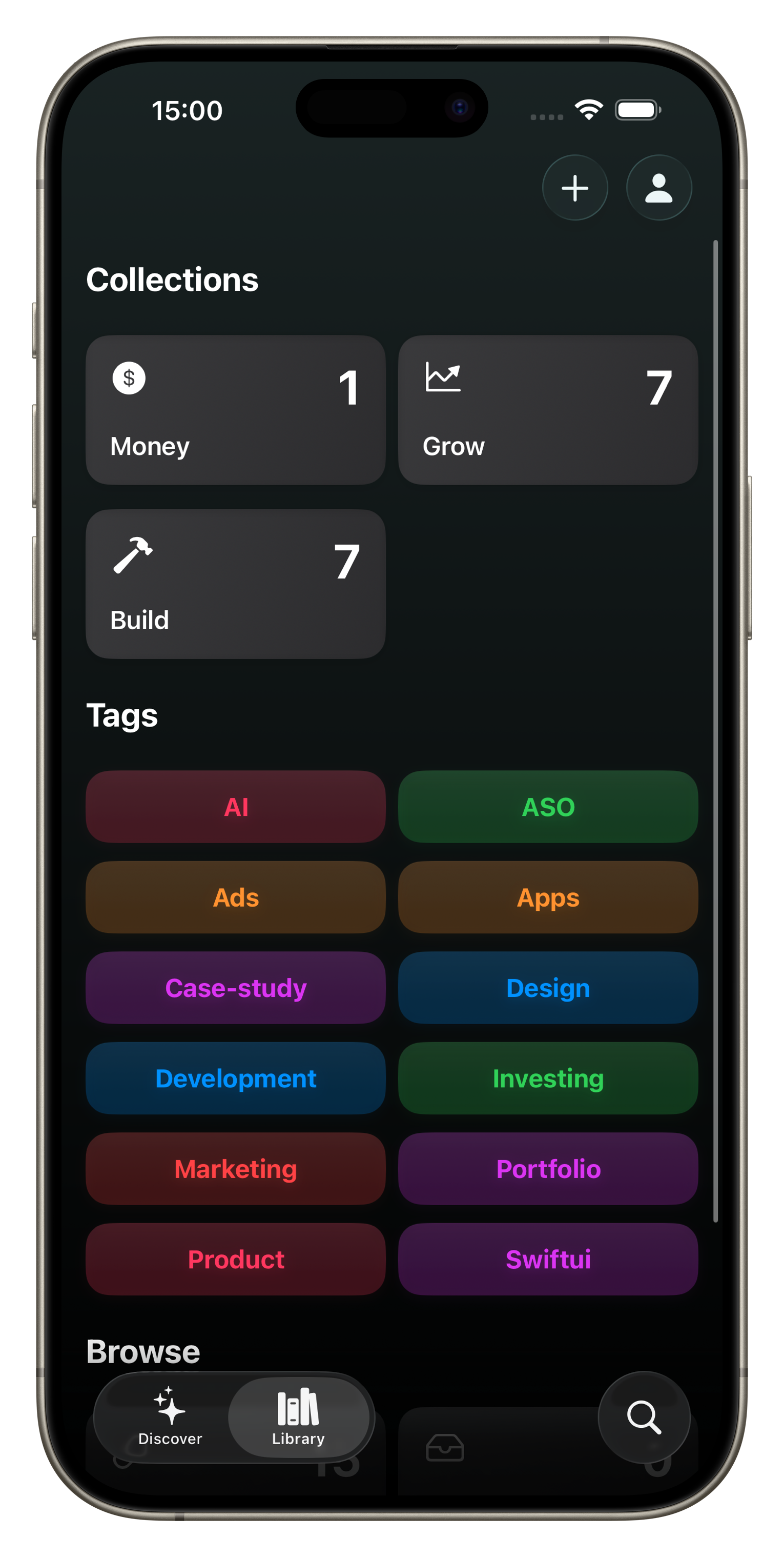 Library view with tags and collections Screenshot