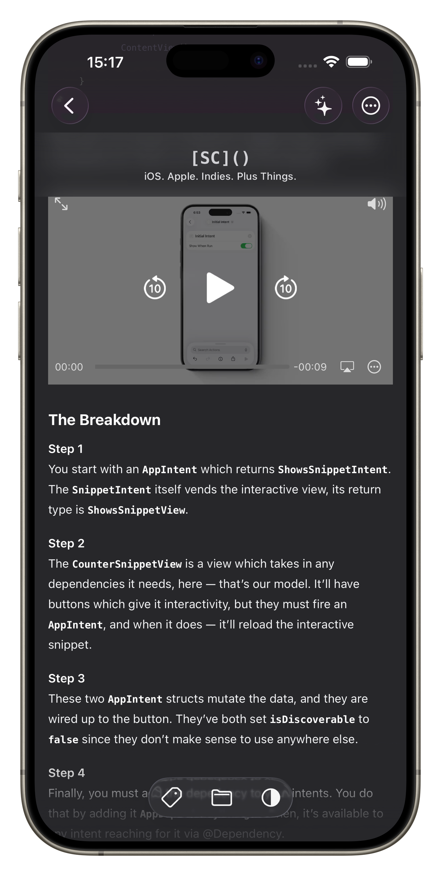 Link details showing summary, read status, and read time Screenshot